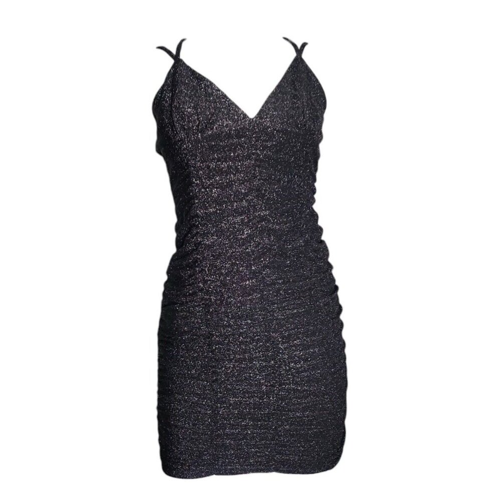 NWT WILD FABLE Solid All Black Glitter Sparkle Sleeveless Ruched Dress Womens S
